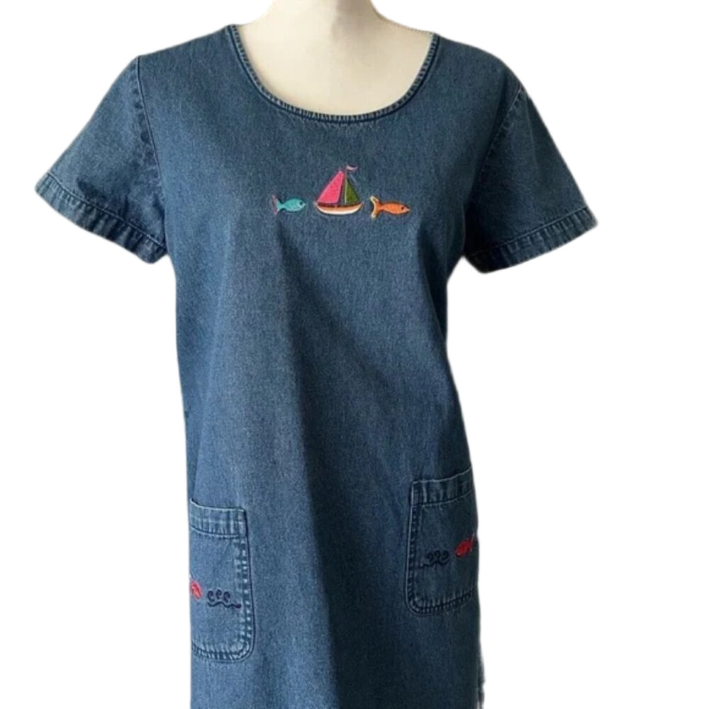 CB Casual Blue Midi Dress Scoop Neck Short Sleeve